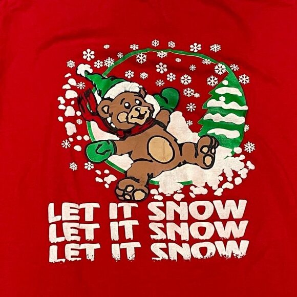 Vintage Let it Snow Ugly Christmas Red Tee Tshirt - Picture 2 of 4